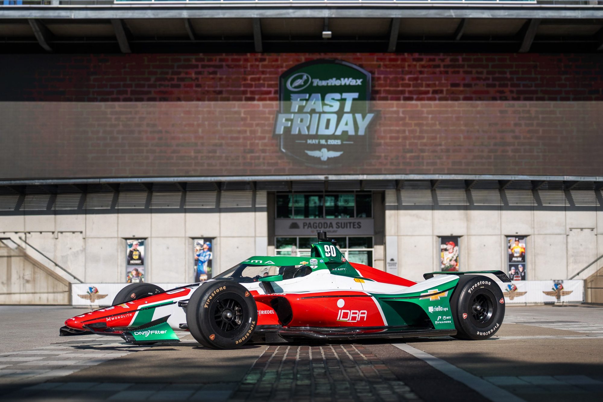 The PREMA INDYCAR outside the Indianapolis pagoda on Fast Friday