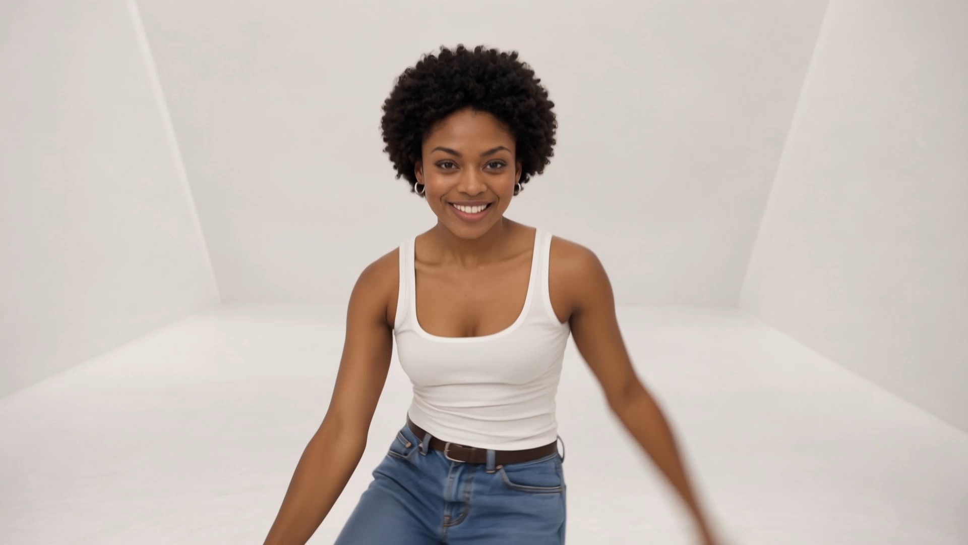 A dancer in a white tank and denim in the reimagined Gap Lovely Day film